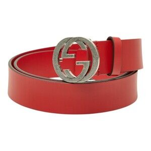 Gucci Interlocking G Belt, Size: 95 (38), 546389, Red Leather, Men's, GUCCI